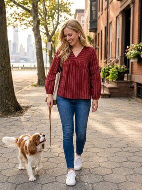Madewell women size XS red boho California casual long sleeve shirt blouse